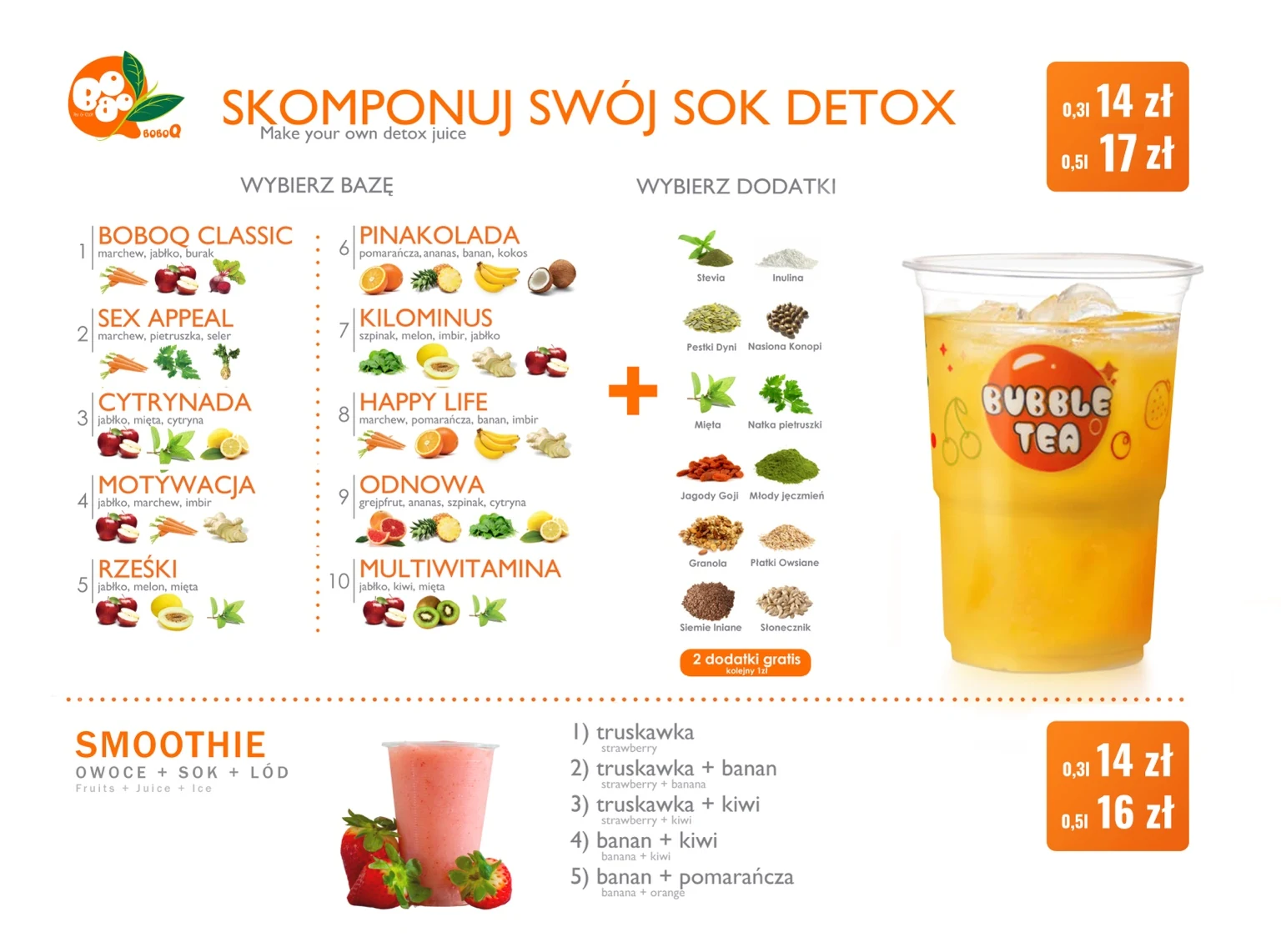 Menu soków i smoothie